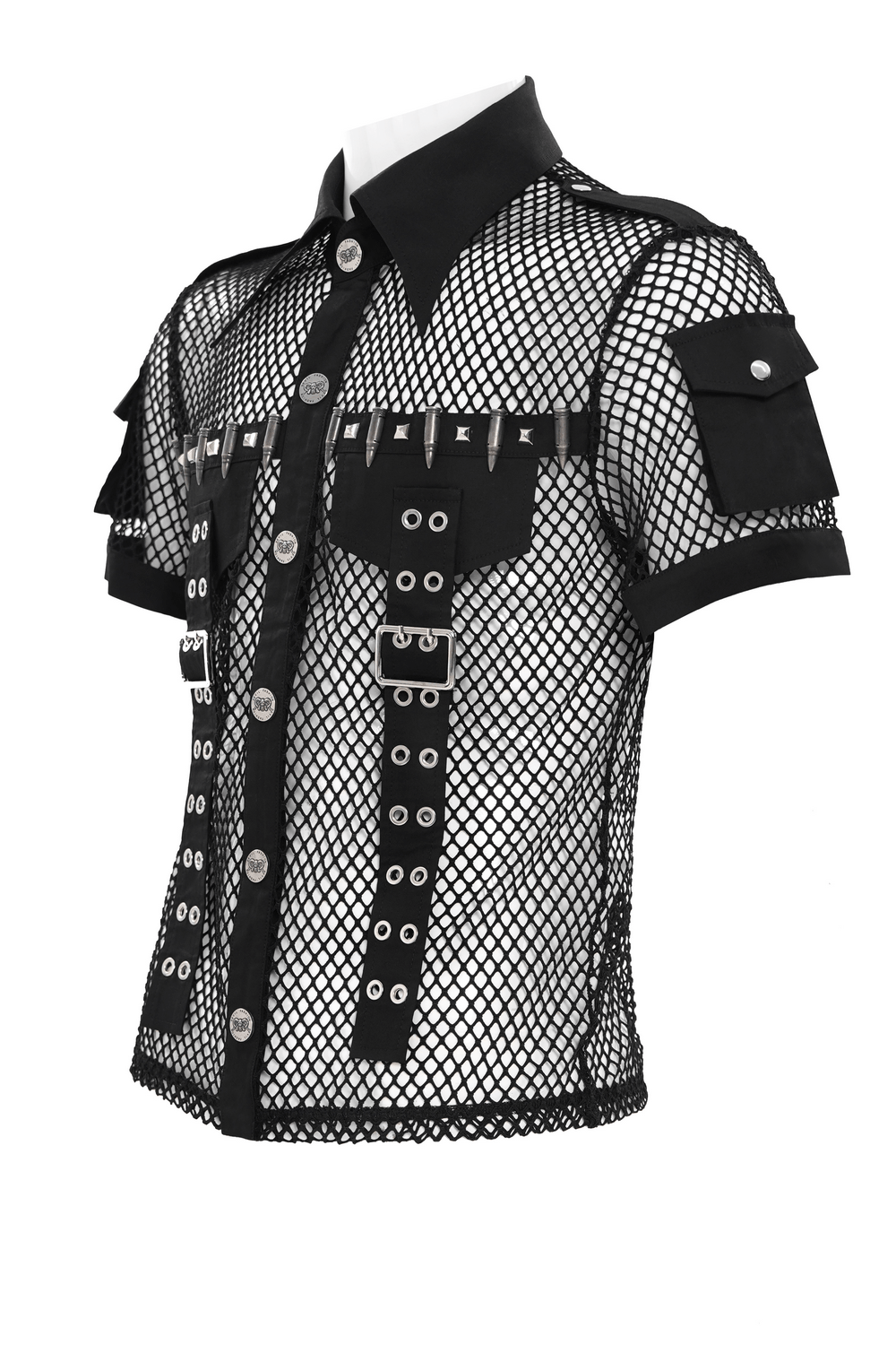 Men's Gothic Fishnet Shirt with Studded Buckles