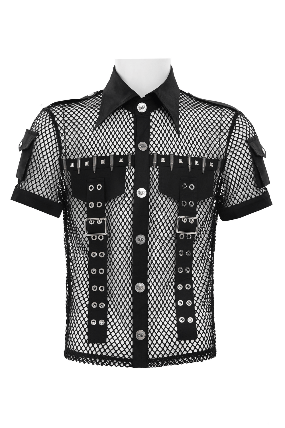 Men's Gothic Fishnet Shirt with Studded Buckles
