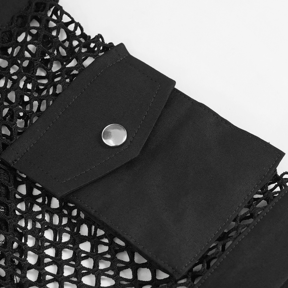 Men's Gothic Fishnet Shirt with Studded Buckles
