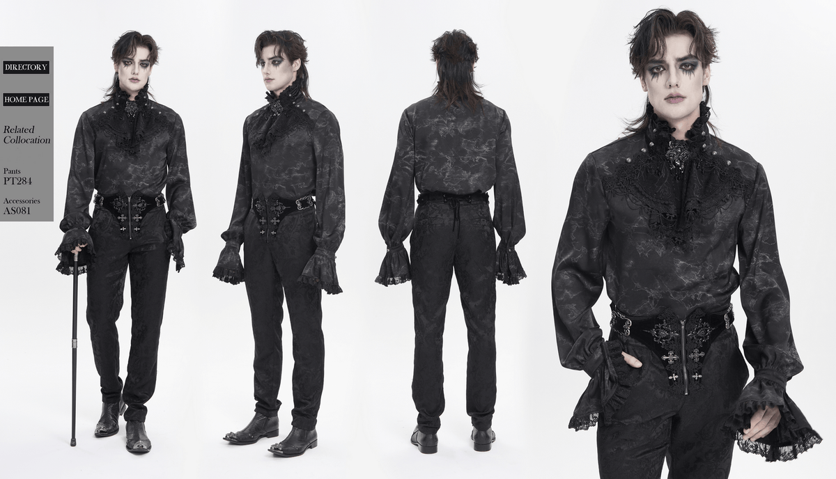 Men's Gothic Lace Jabot Shirt with Victorian Flare Cuffs