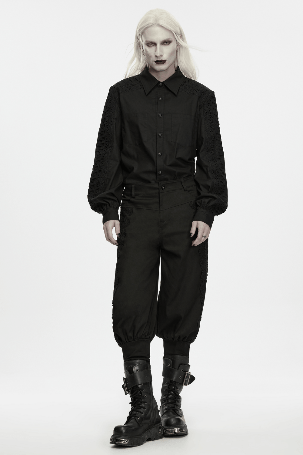 Men's Gothic Lace Panel Lantern Military Cargo Pants