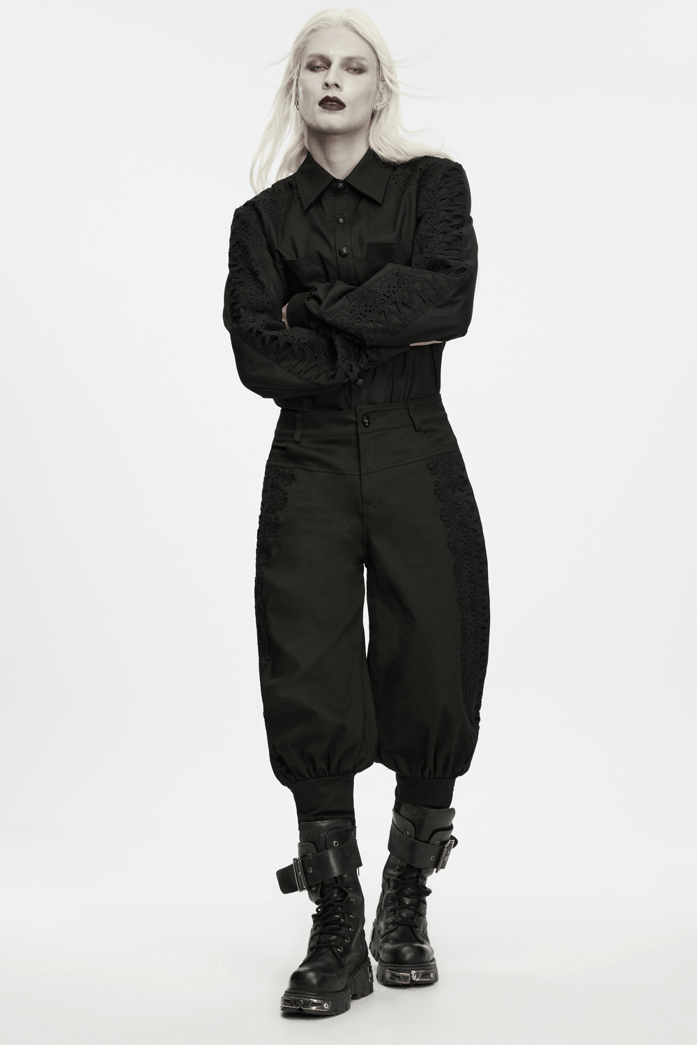 Men's Gothic Lace Panel Lantern Military Cargo Pants