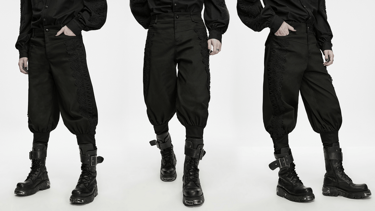 Men's Gothic Lace Panel Lantern Military Cargo Pants
