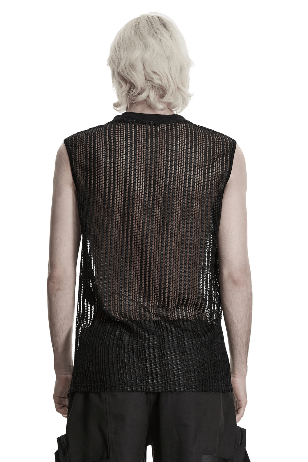 Men's Gothic Mesh Sleeveless Punk Top With Buckle Details