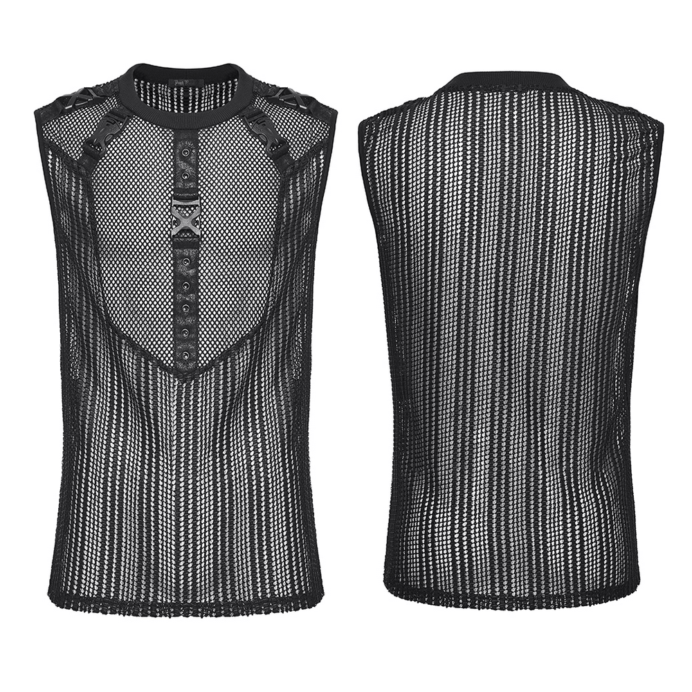 Men's Gothic Mesh Sleeveless Punk Top With Buckle Details