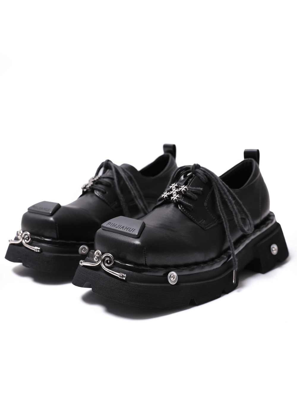 Men's Gothic Platform Derby Shoes with Metal Accents