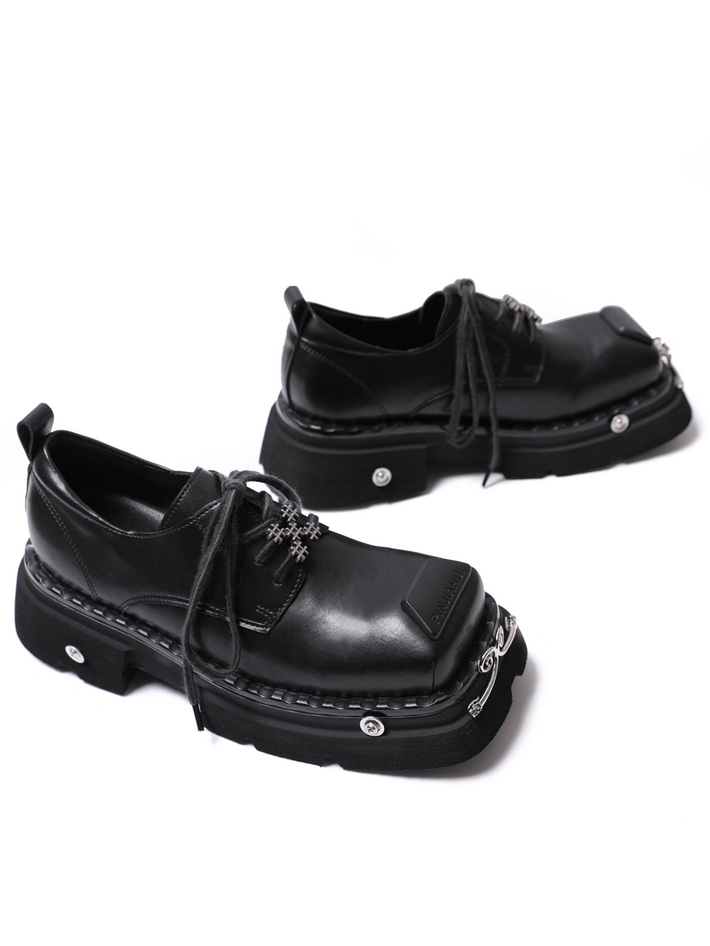 Men's Gothic Platform Derby Shoes with Metal Accents