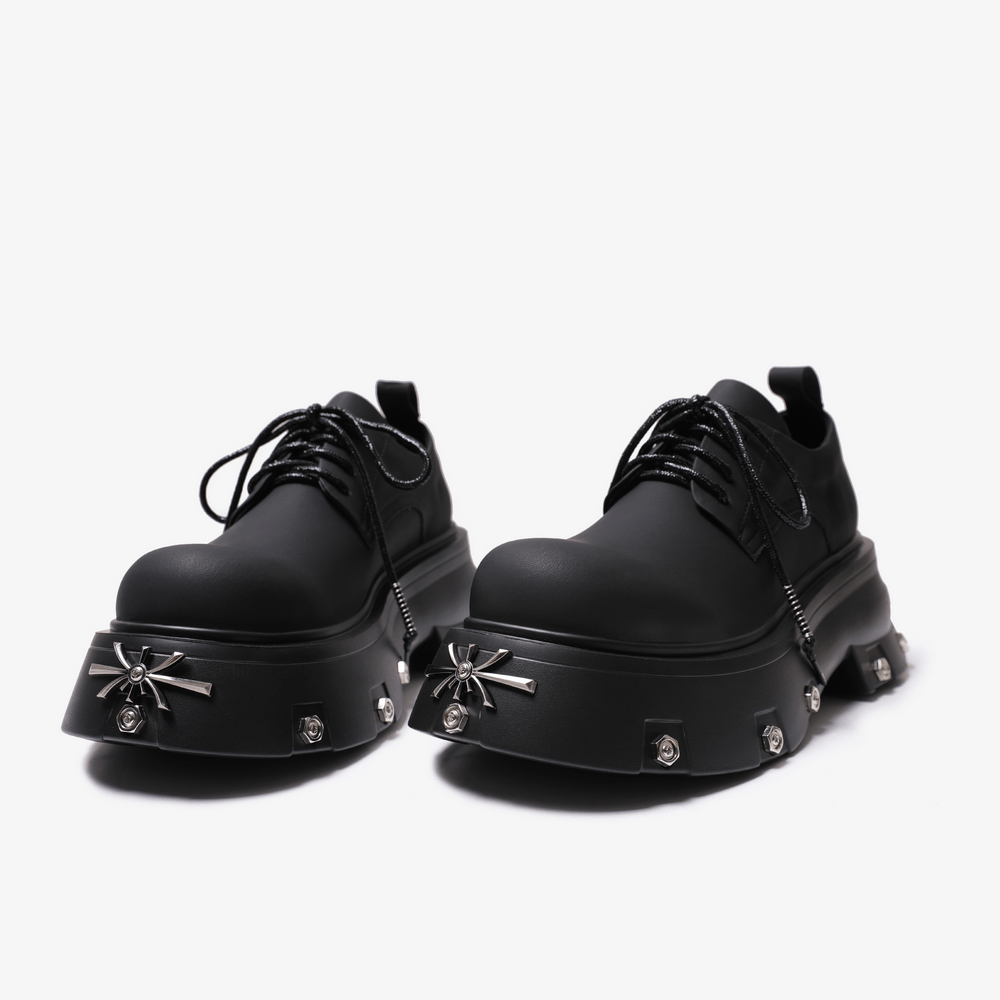 Men's Gothic Platform Derby Shoes with Spider Charm