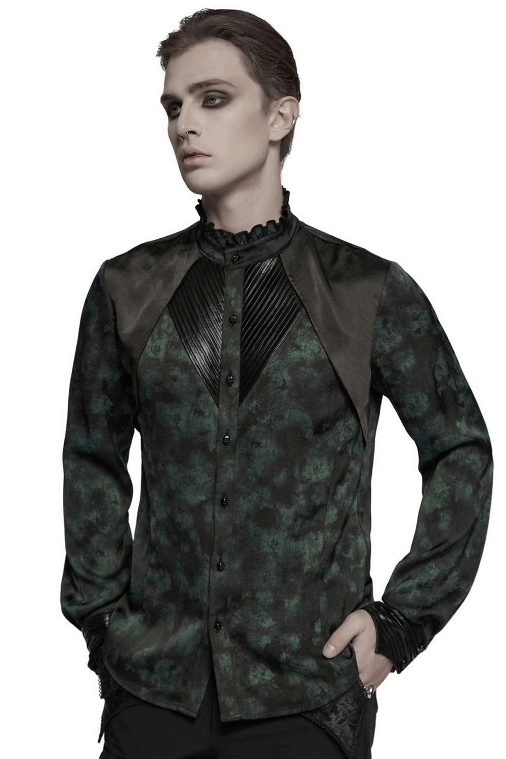 Men's Gothic Pleated Texture Long Sleeved Shirt
