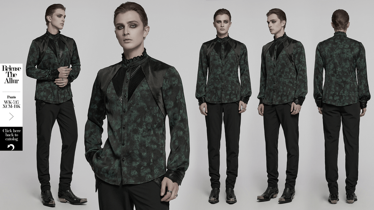 Men's Gothic Pleated Texture Long Sleeved Shirt