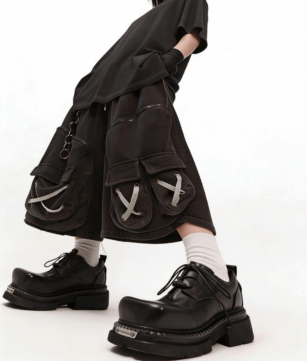 Men's Gothic Punk Black Lace Up Chunky Derby Shoes