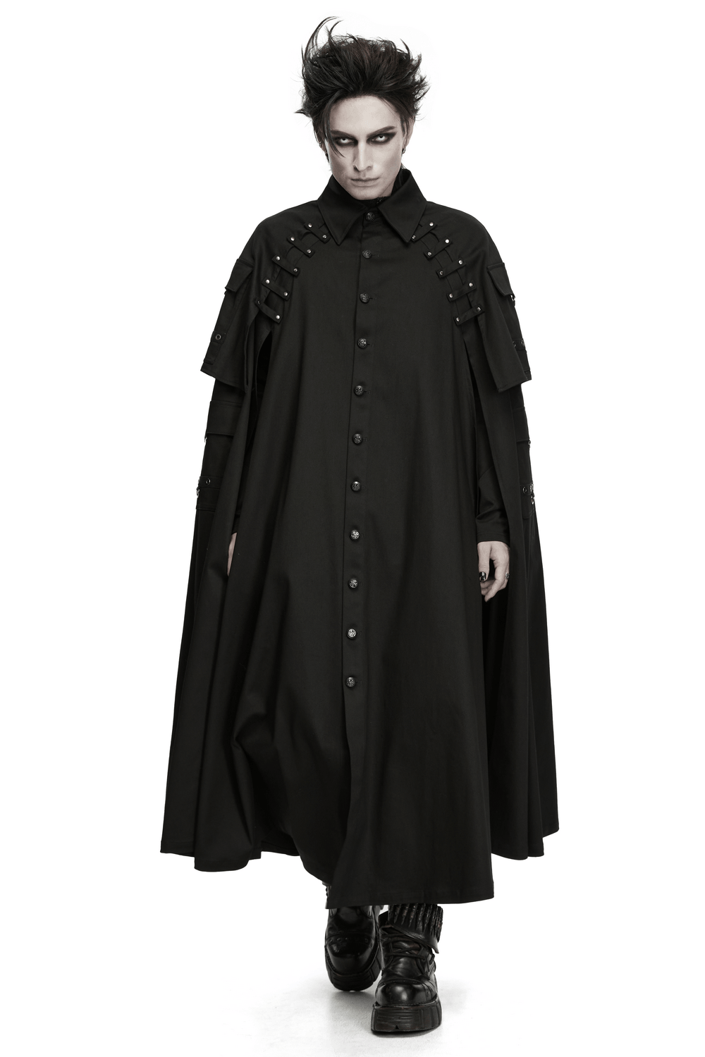 Men's Gothic Punk Long Cloak with Strap Details