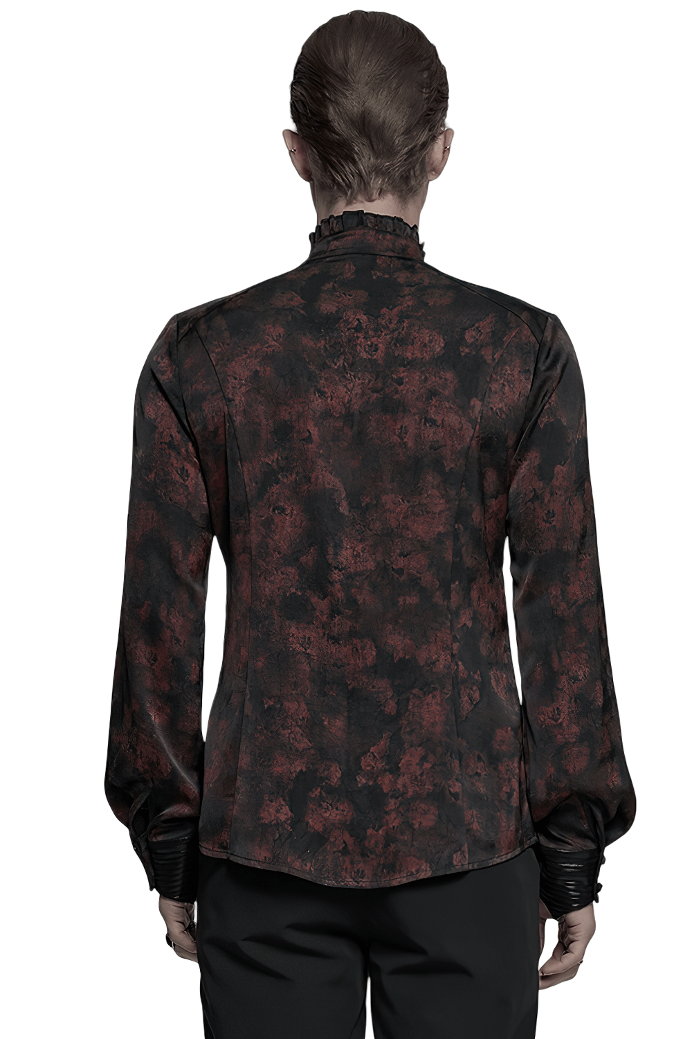Men's Gothic Shirt with Pleated Collar and Leather Trim