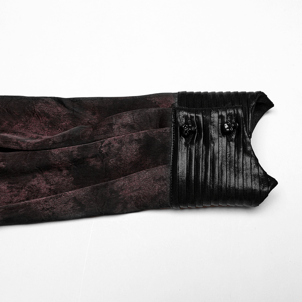 Men's Gothic Shirt with Pleated Collar and Leather Trim