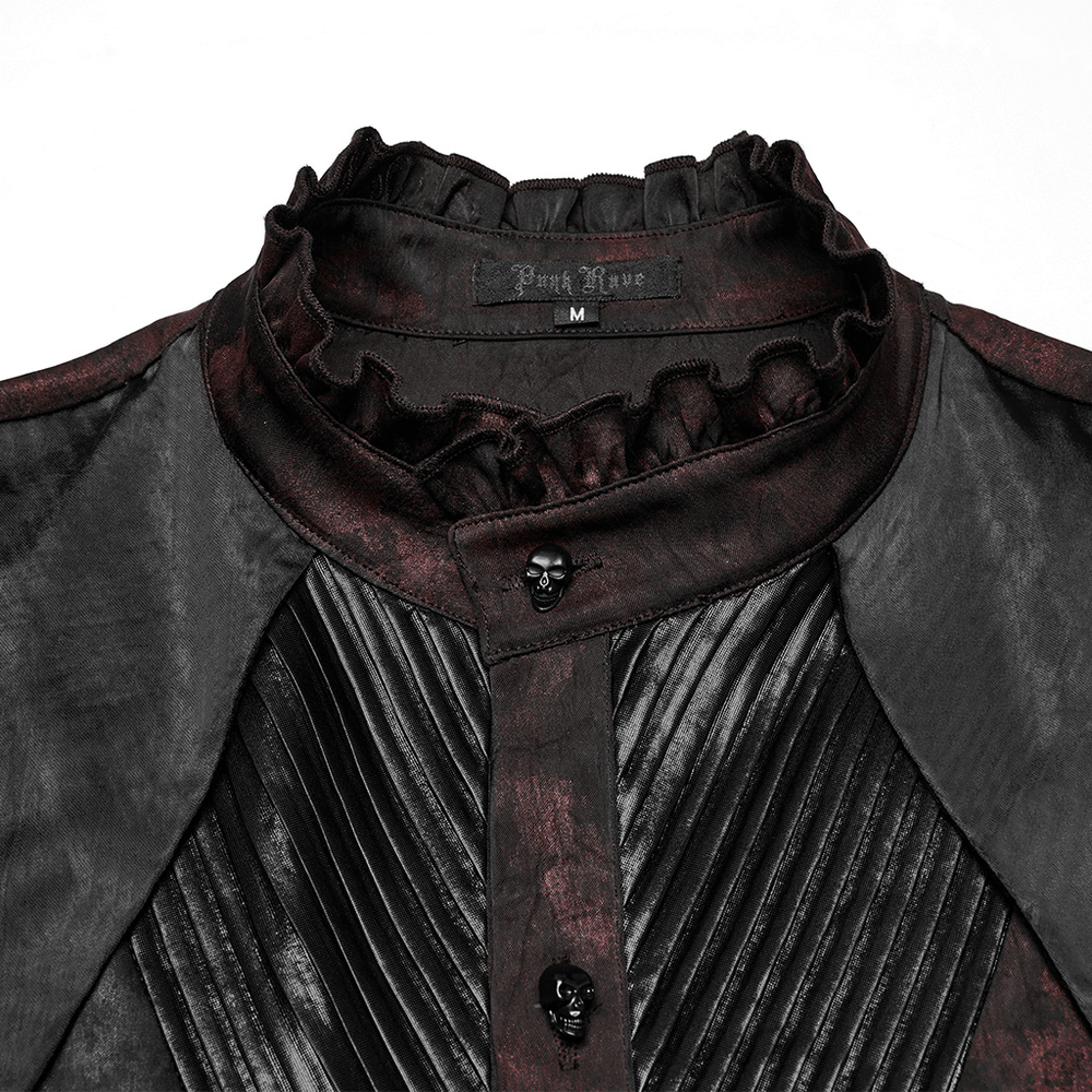 Men's Gothic Shirt with Pleated Collar and Leather Trim