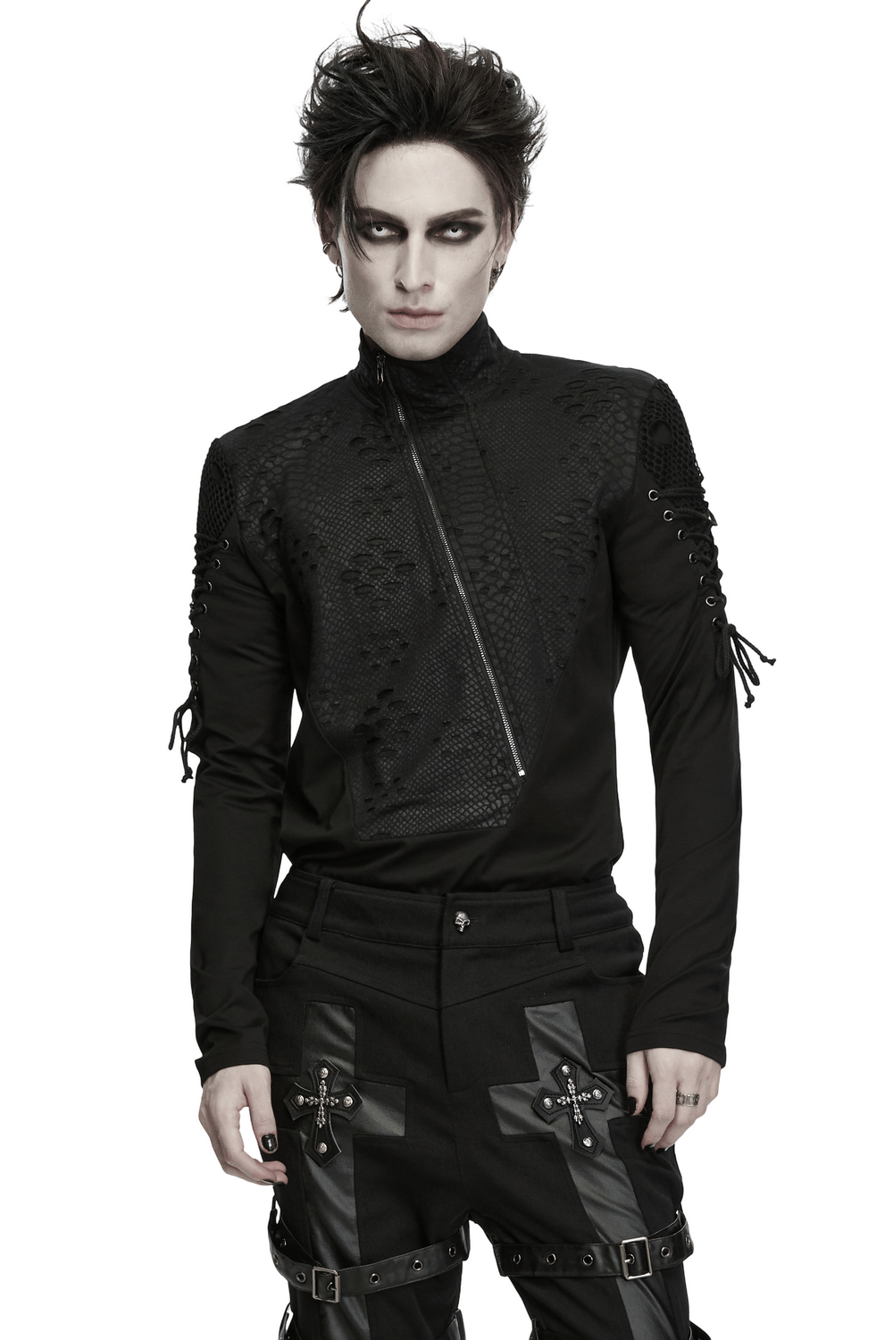 Men's Gothic Snake Texture Techwear Turtleneck Top