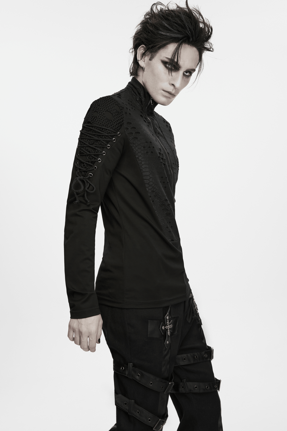 Men's Gothic Snake Texture Techwear Turtleneck Top