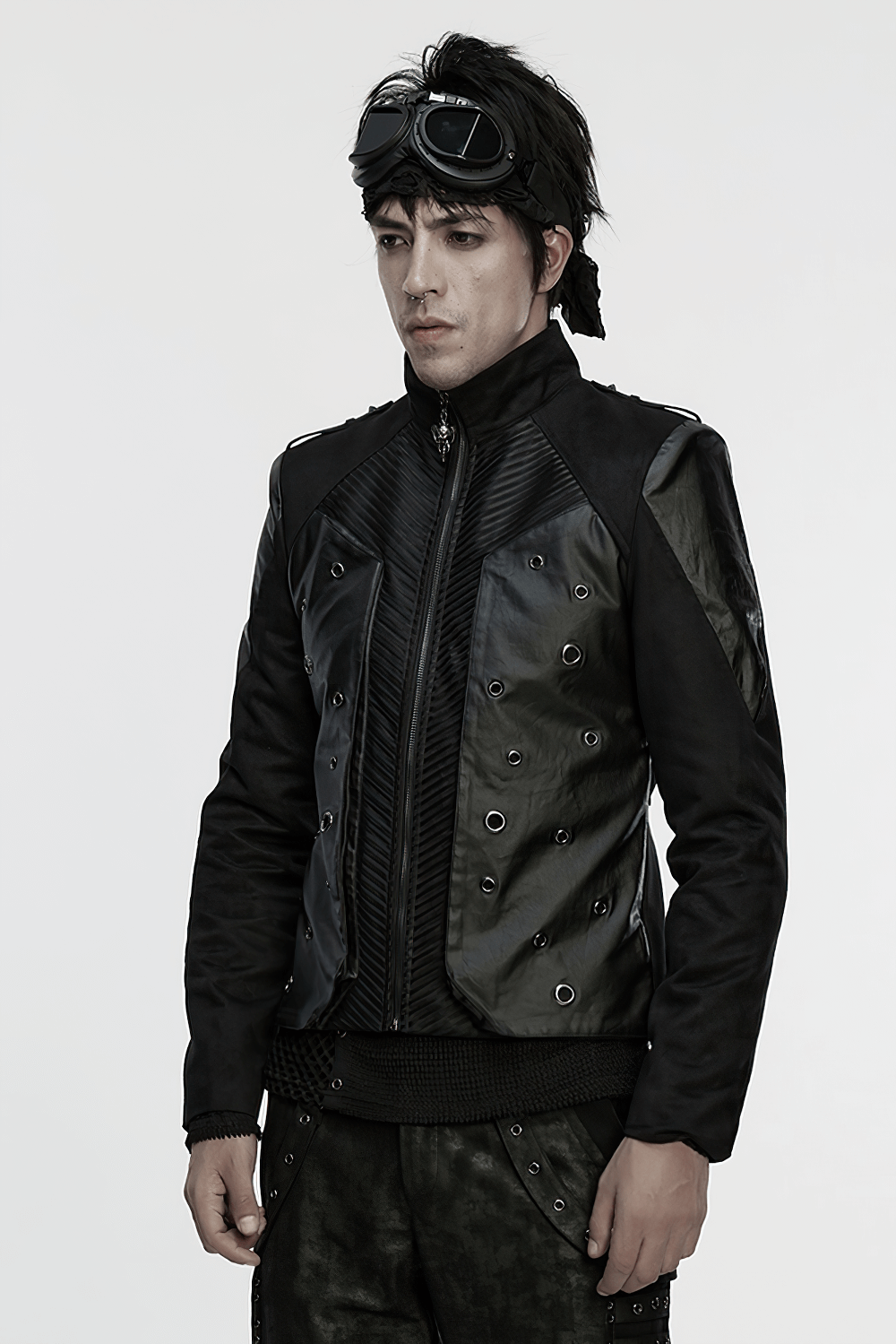 Men's Gothic Suede and Twill Cyberpunk Eyelet Jacket
