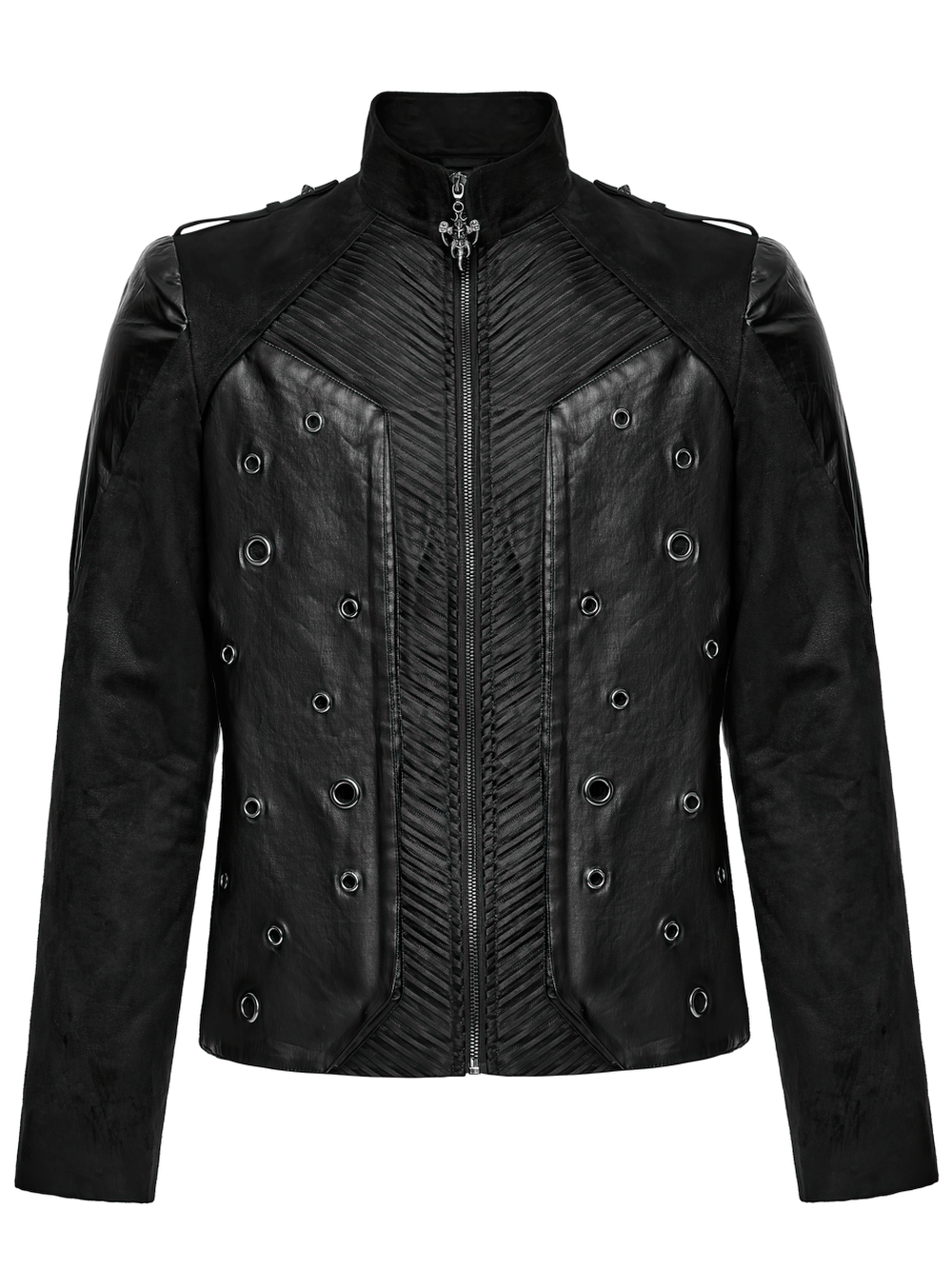 Men's Gothic Suede and Twill Cyberpunk Eyelet Jacket