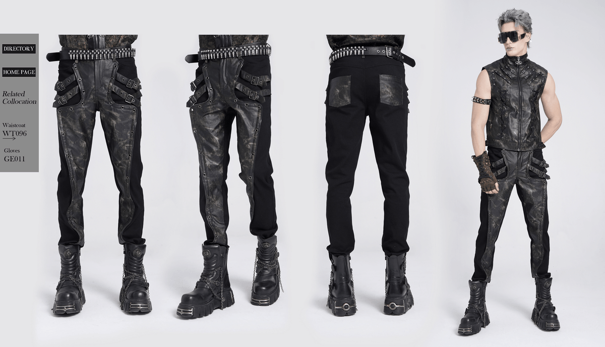 Men's Gothic Techwear Pants with Buckles and Panels
