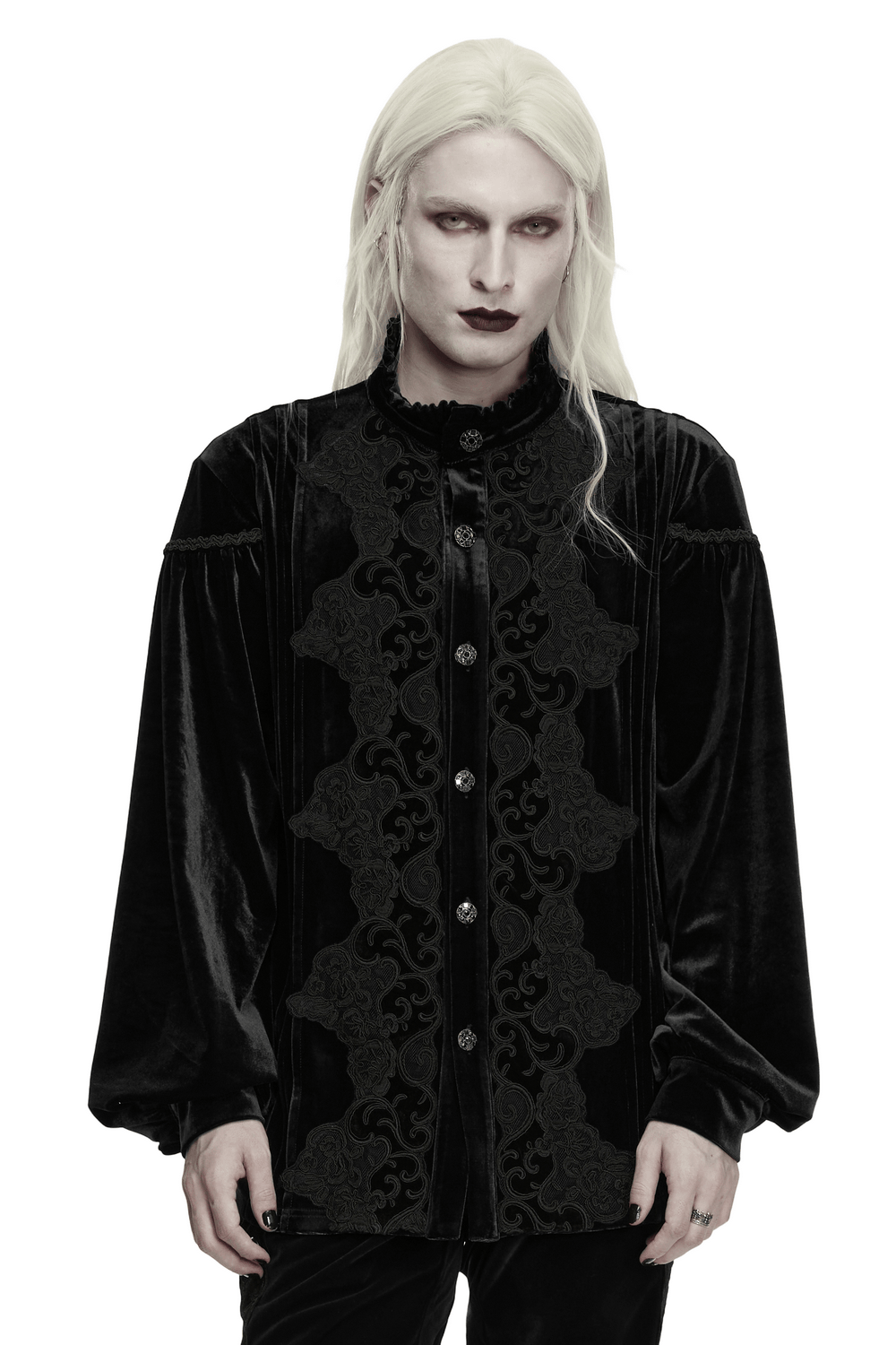 Men's Gothic Velvet Shirt with Embroidery and Ruffles