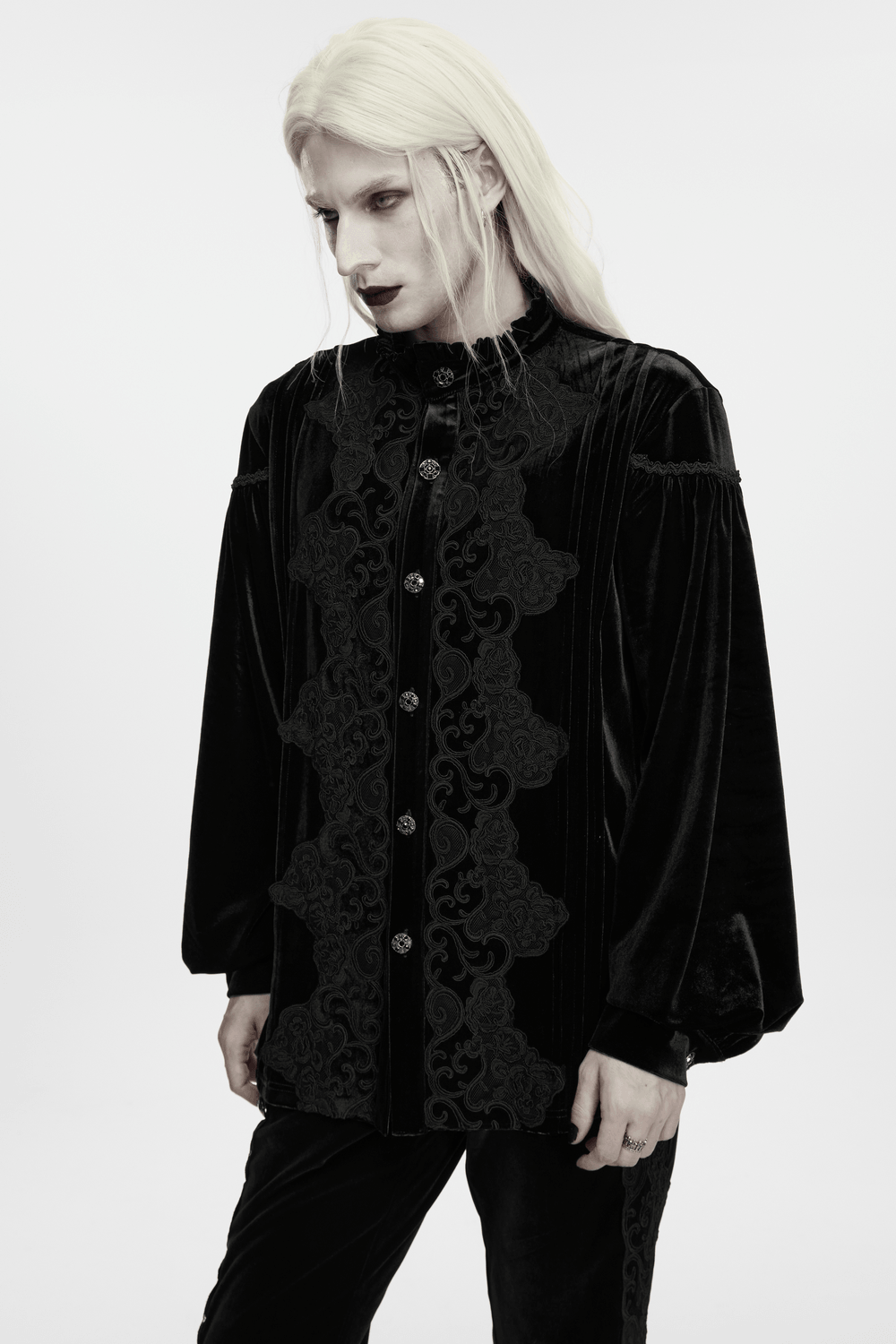 Men's Gothic Velvet Shirt with Embroidery and Ruffles
