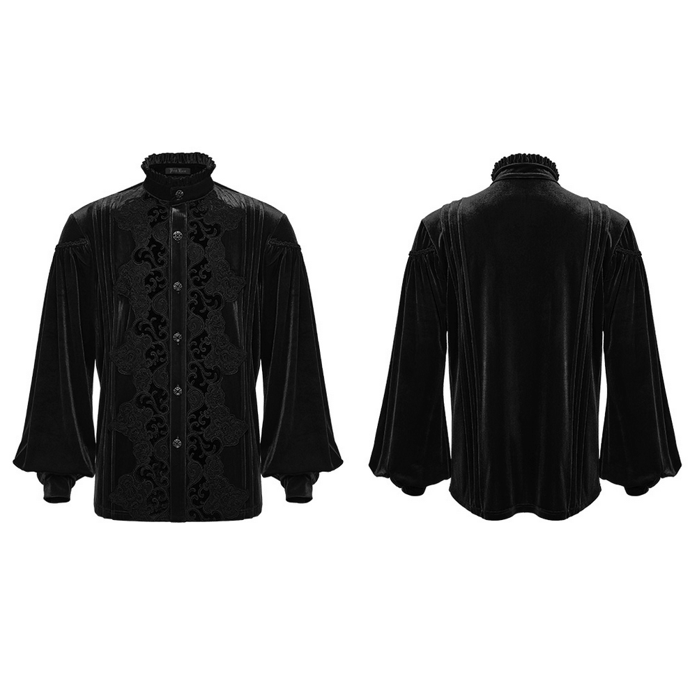 Men's Gothic Velvet Shirt with Embroidery and Ruffles