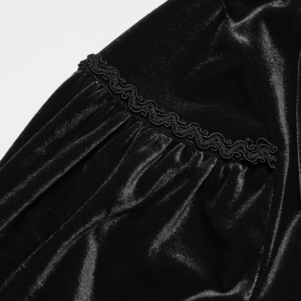Men's Gothic Velvet Shirt with Embroidery and Ruffles