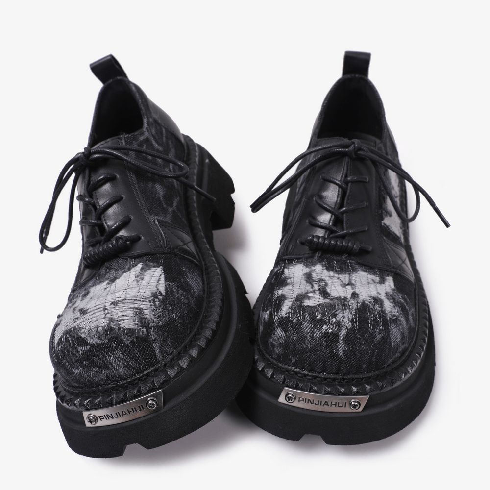 Men's Grunge Lace-Up Shoes with Frayed Patchwork Details