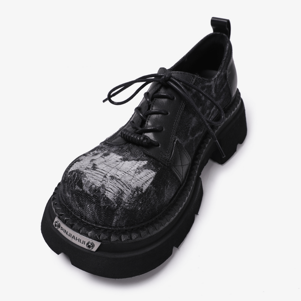 Men's Grunge Lace-Up Shoes with Frayed Patchwork Details