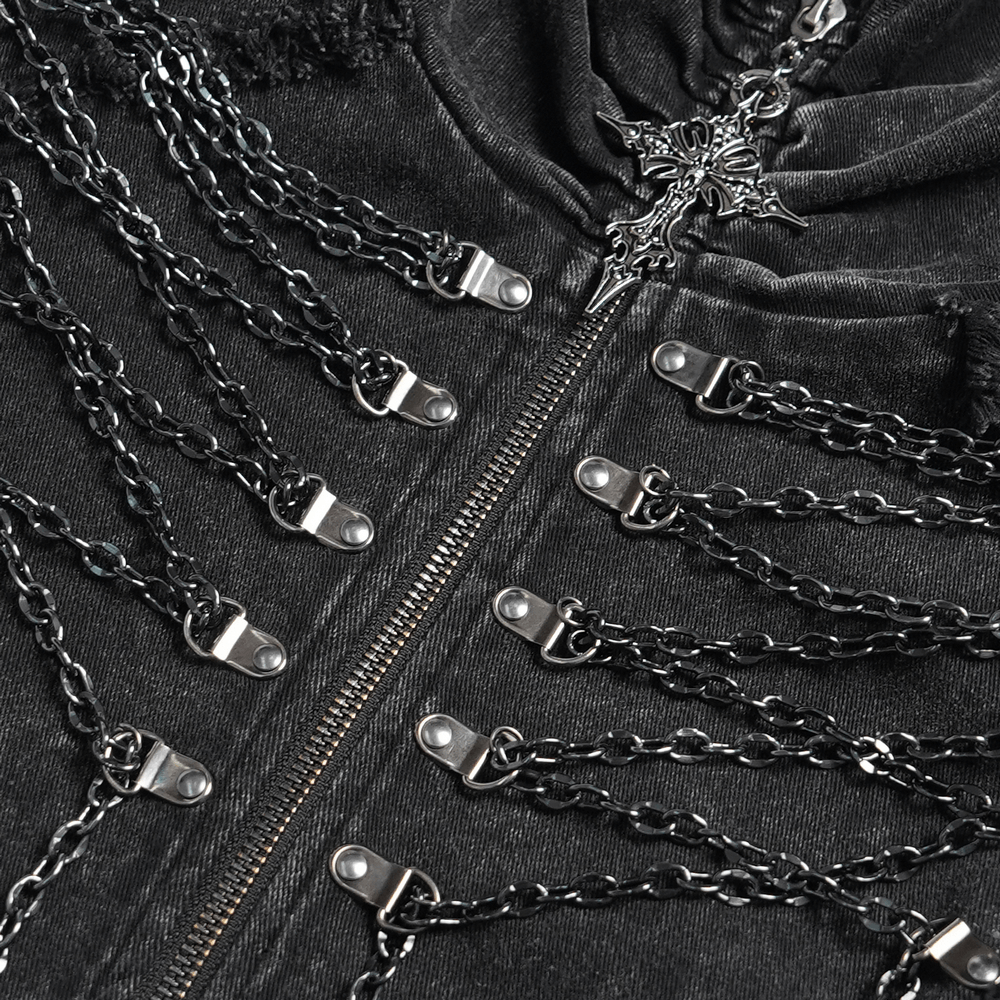 Men's High Collar Vest with Chains and Side Strap Cutouts