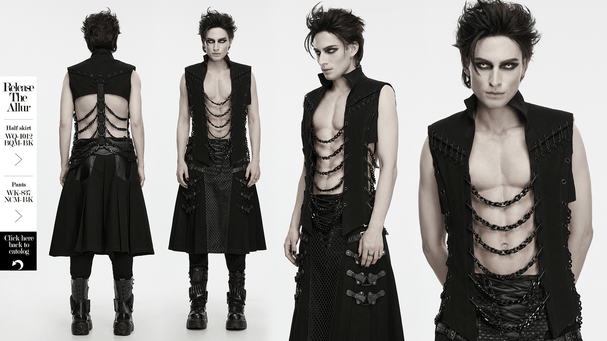 Men's Punk Chain Harness Stand Collar Open Vest