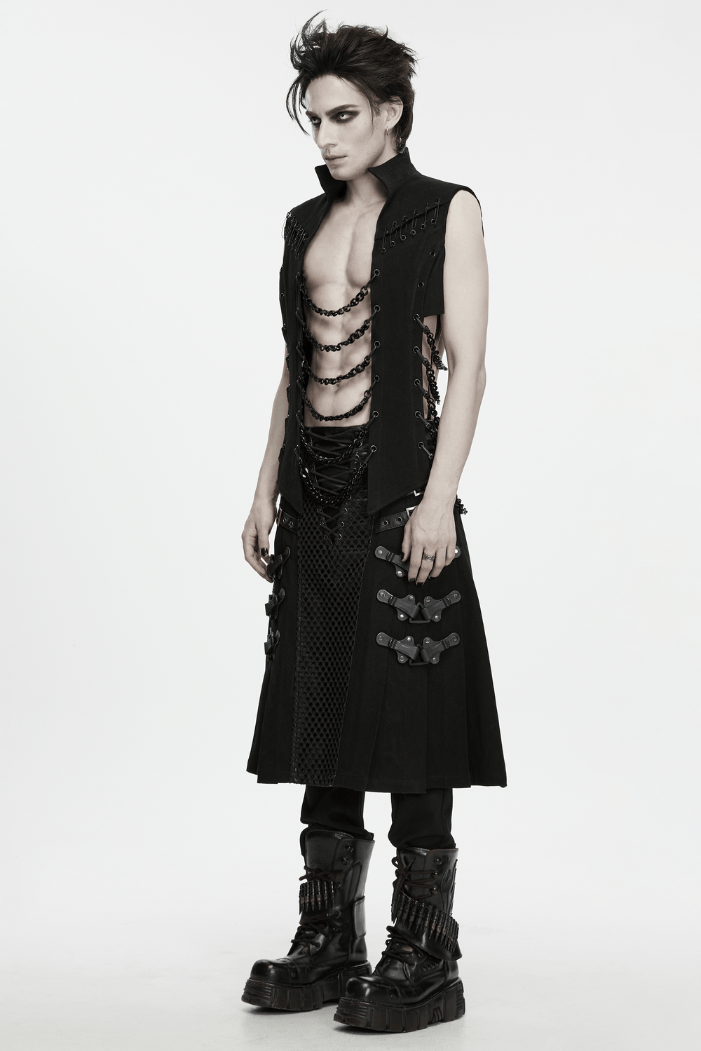 Men's Punk Chain Harness Stand Collar Open Vest