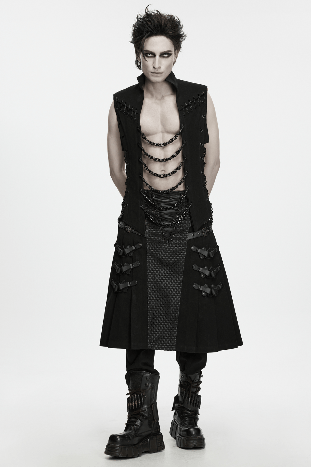 Men's Punk Chain Harness Stand Collar Open Vest