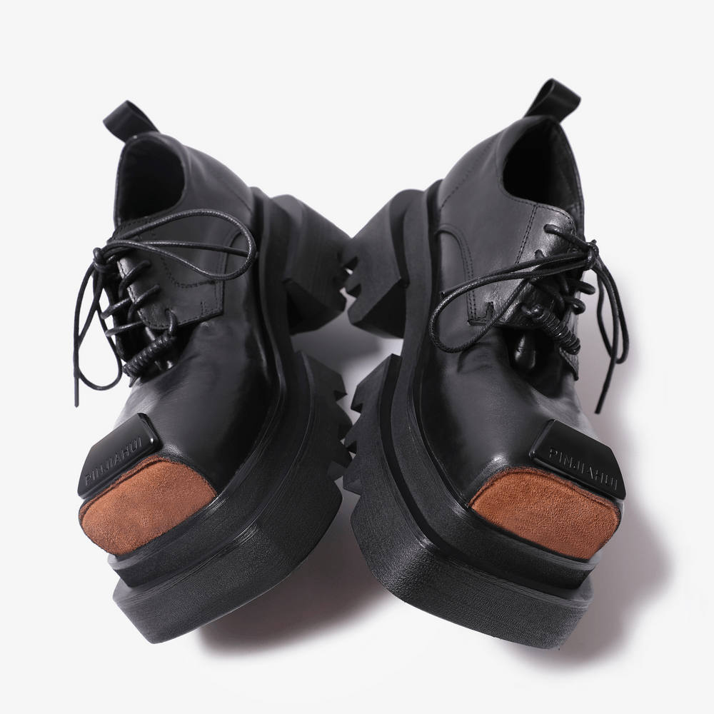 Men's Punk Chunky Lace-Up Shoes with Toe Panels