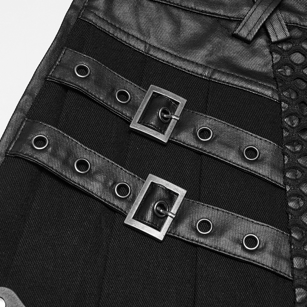 Men's Punk Kilt Skirt with Faux Leather and Mesh Panels