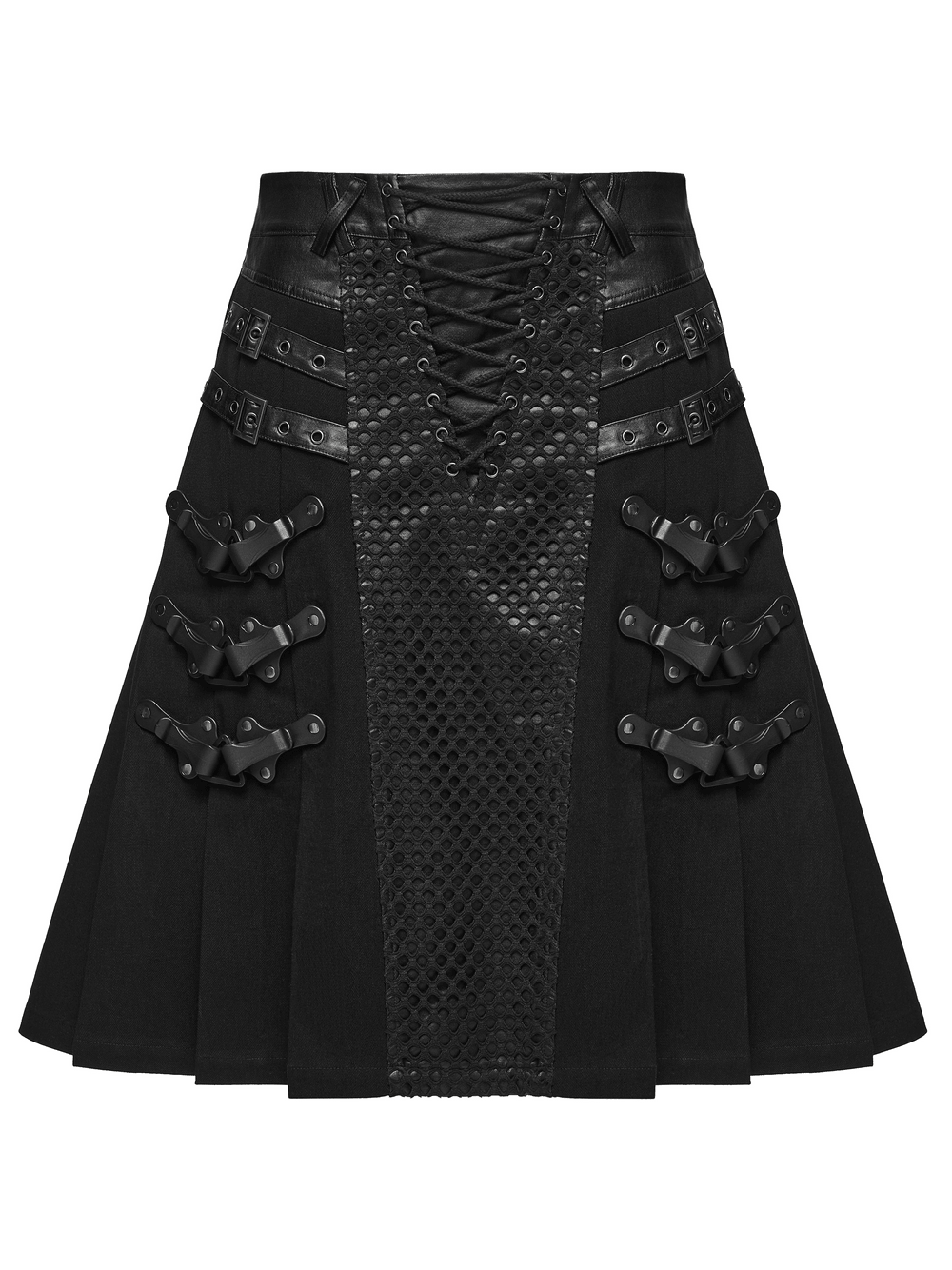 Men's Punk Kilt Skirt with Faux Leather and Mesh Panels