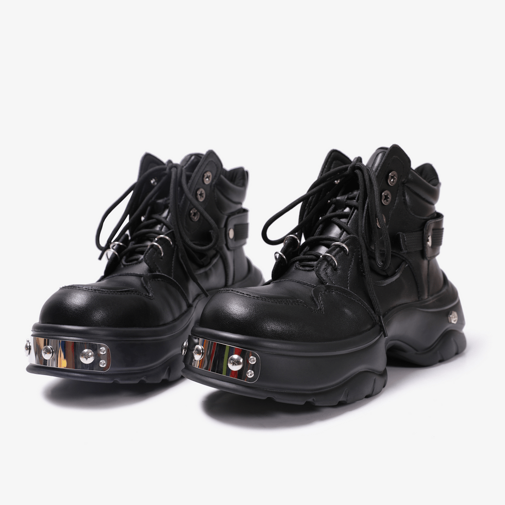 Men's Punk Lace-Up Ankle Boots with Sculpted Platform Sole