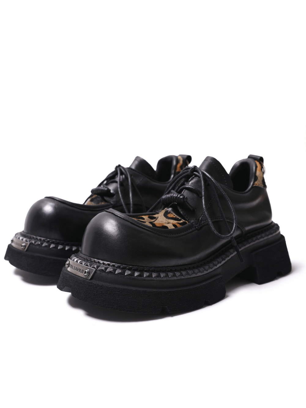 Men's Punk Leopard Chunky Platform Lace-Up Shoes