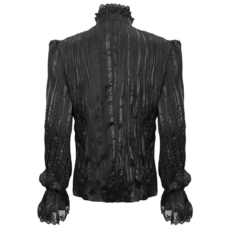 US SALE of Gothic Puff Sleeved Ruffled Shirt / Black Shirt with Buttons and Removable Сhains