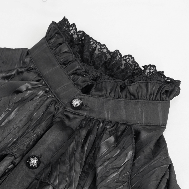 US SALE of Gothic Puff Sleeved Ruffled Shirt / Black Shirt with Buttons and Removable Сhains