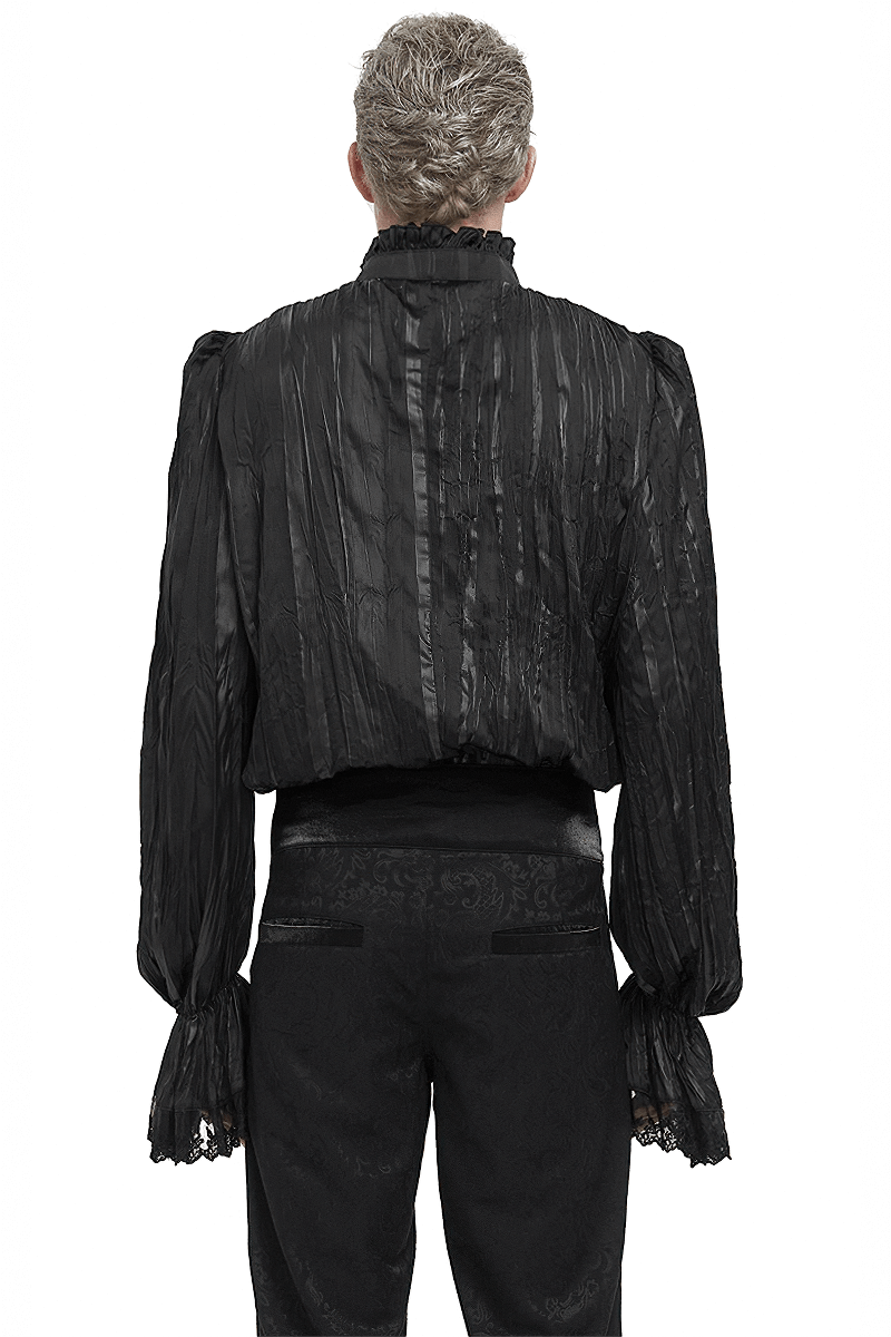 US SALE of Gothic Puff Sleeved Ruffled Shirt / Black Shirt with Buttons and Removable Сhains