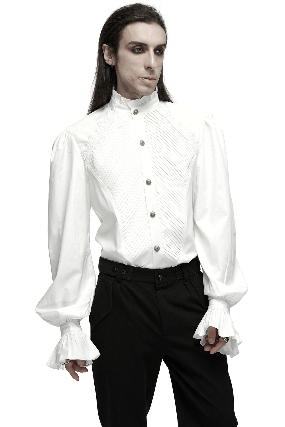 US SALE of Men's Victorian Shirt with Ruffle Collar and Bubble Sleeves