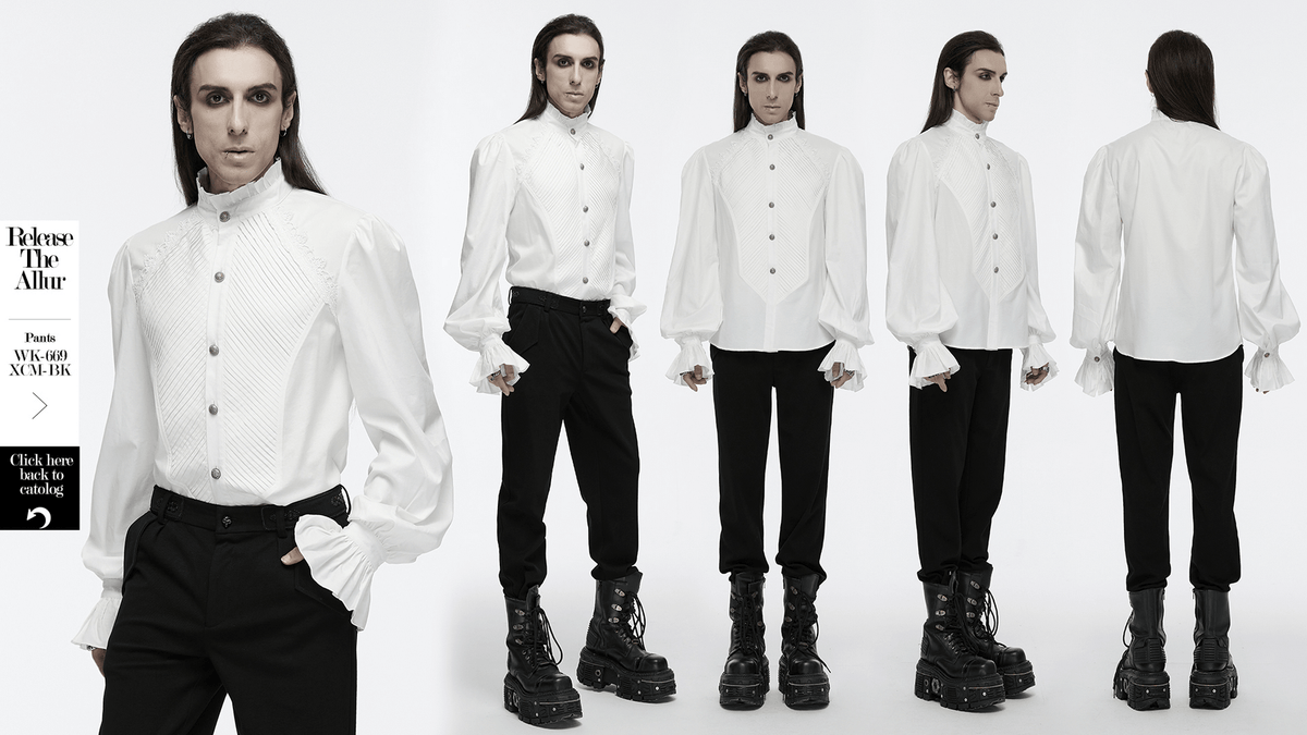 US SALE of Men's Victorian Shirt with Ruffle Collar and Bubble Sleeves