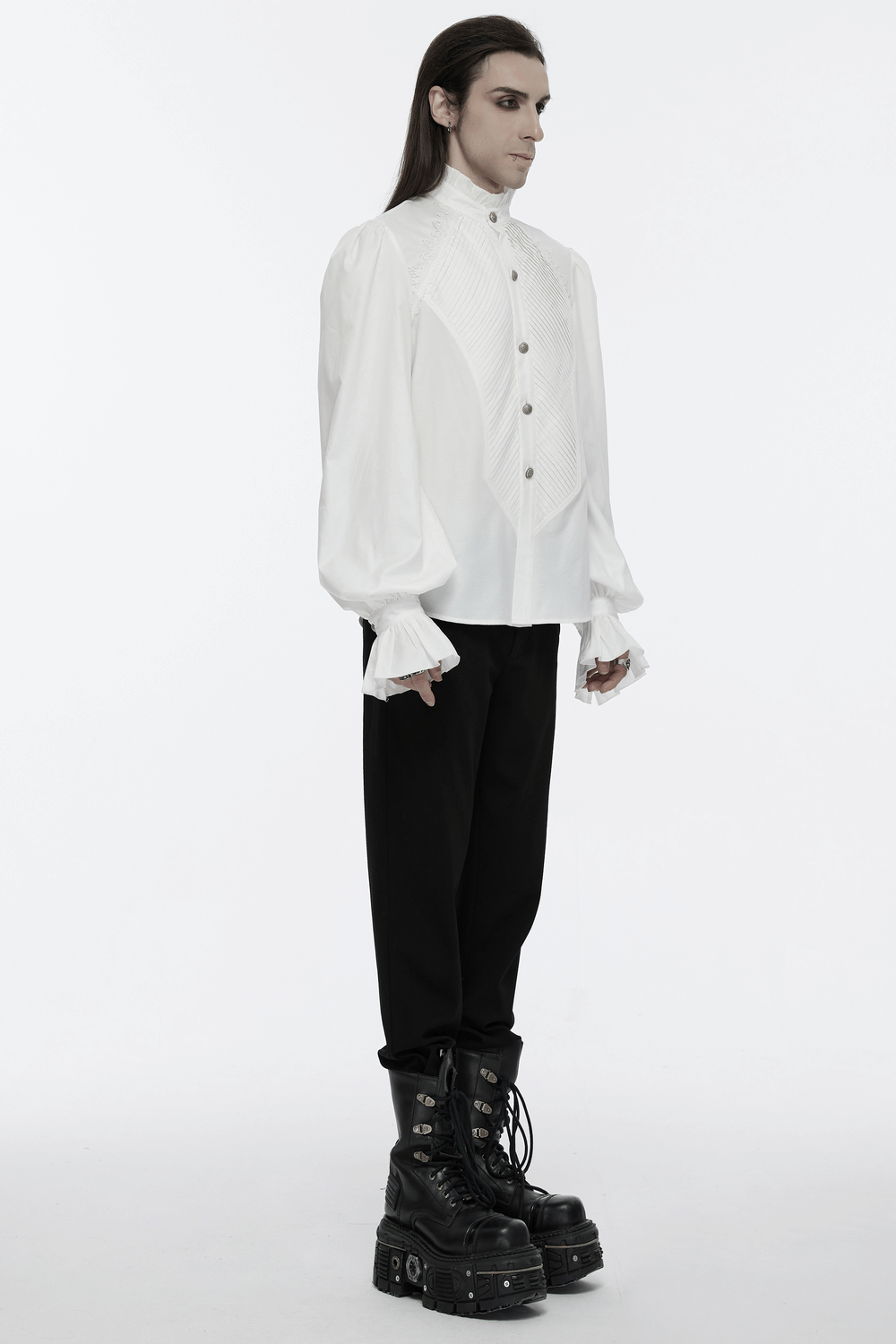 US SALE of Men's Victorian Shirt with Ruffle Collar and Bubble Sleeves
