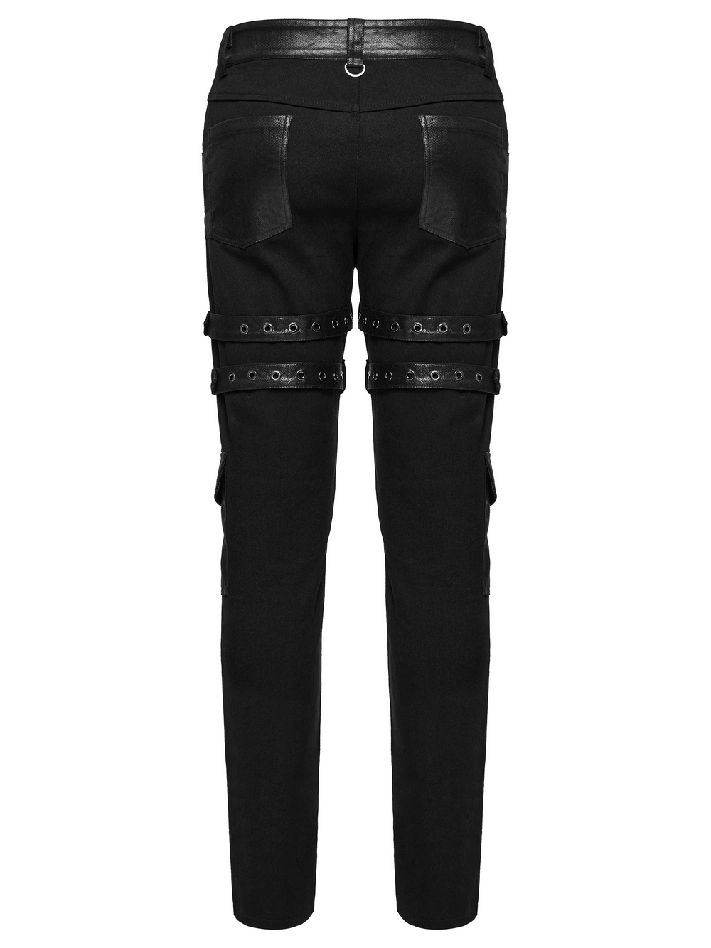 Metal Punk Stretch Pants with Studded Straps and Buckles