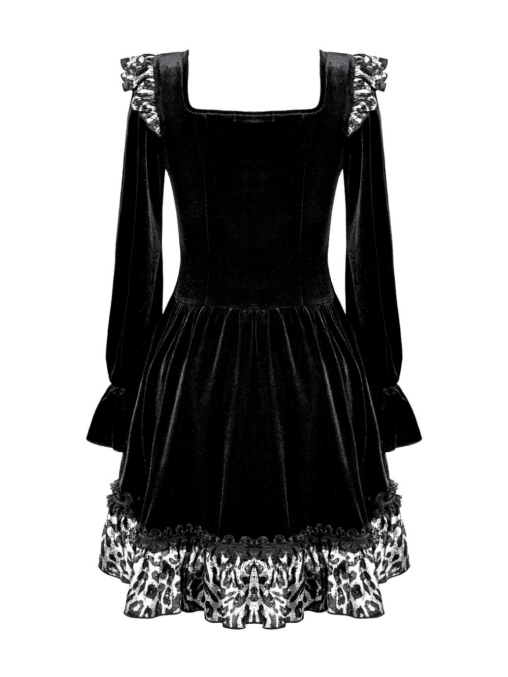 Mini Dress with Leopard Print Ruffles and Flared Sleeves