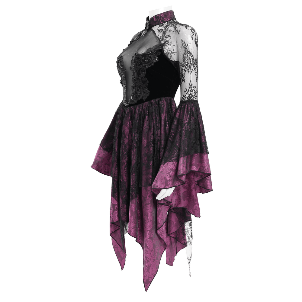 Mysterious Lace Cheongsam Dress with High Collar