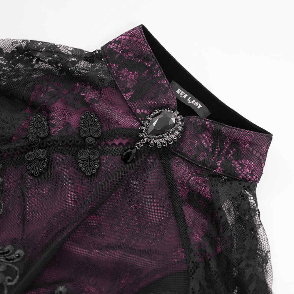 Mysterious Lace Cheongsam Dress with High Collar