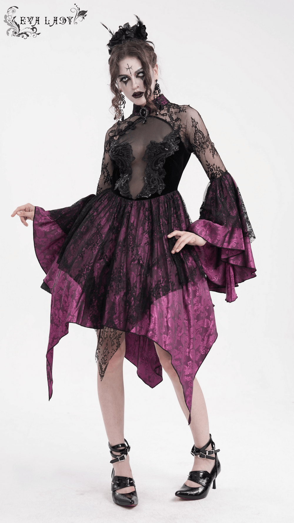 Mysterious Lace Cheongsam Dress with High Collar